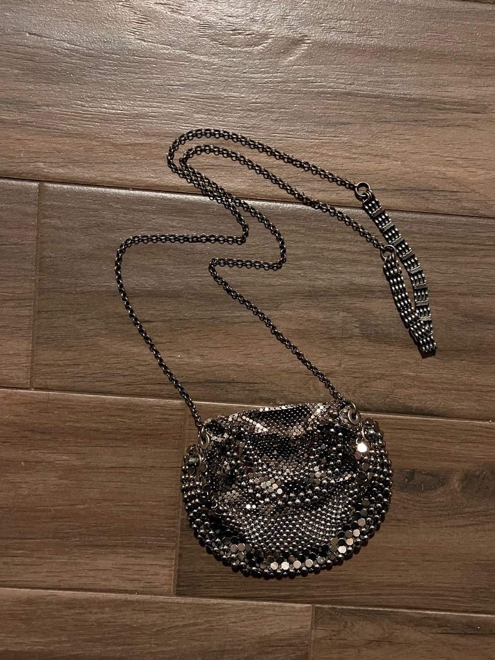 Laura B metallic mesh chain cross body silver